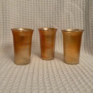 Vintage Jeanette Tree Bark Marigold Carnival Glass Juice Set Of 3 Glasses